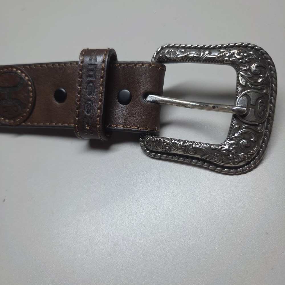 Hooey Tooled Brown Leather Western Belt & Buckle Size 40